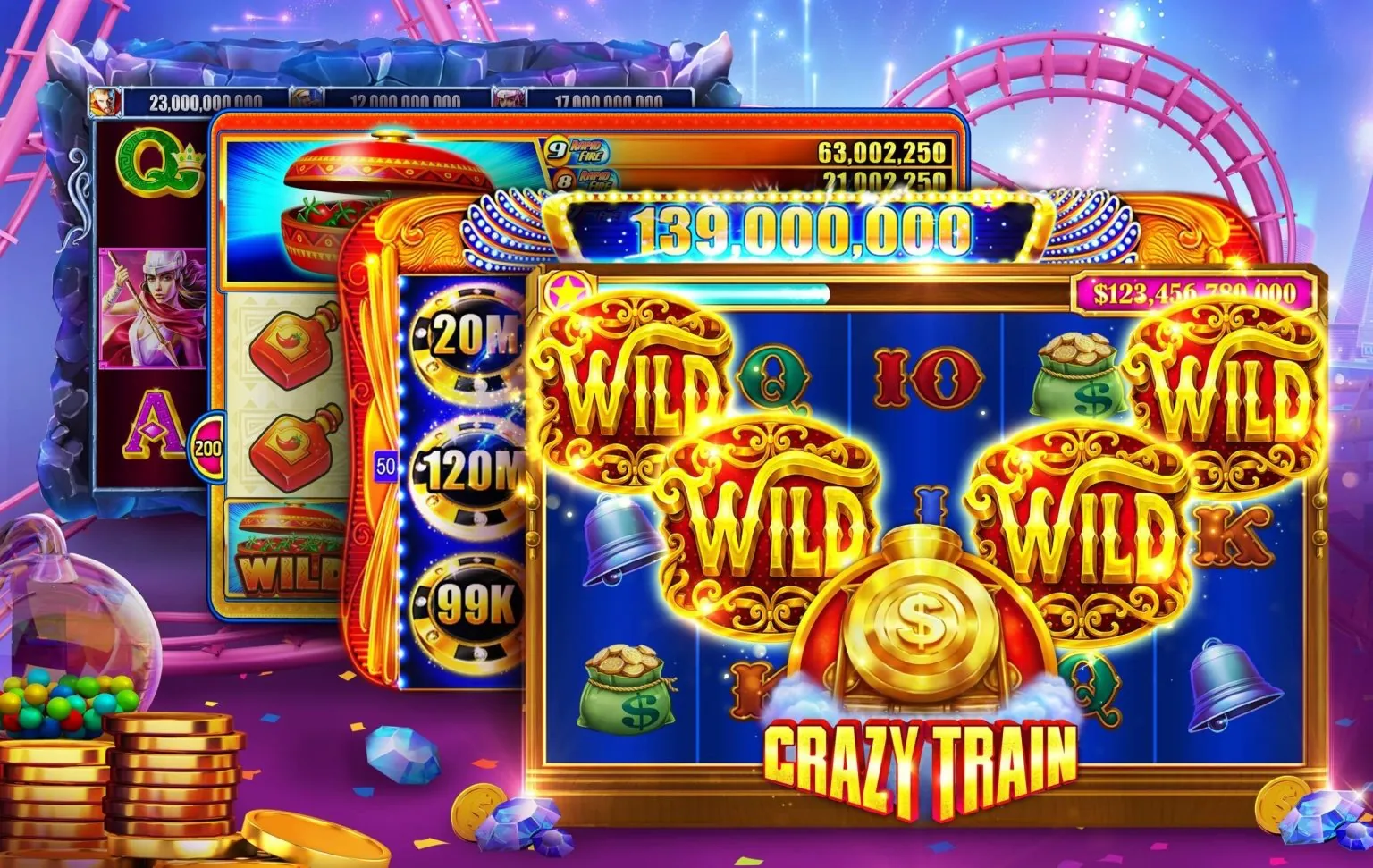 Hình ảnh máy đánh bạc (slot machine) với các biểu tượng may mắn